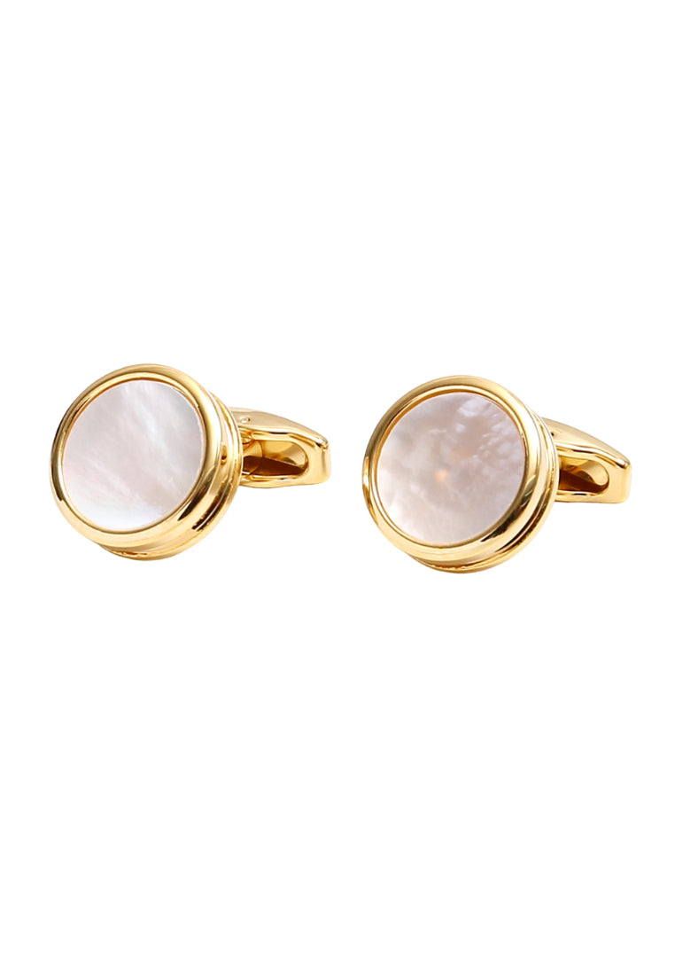 Pair Of Men's Jewelry High Quality Light Luxury French Simple Shell Copper Round Gold Shirt Cufflinks