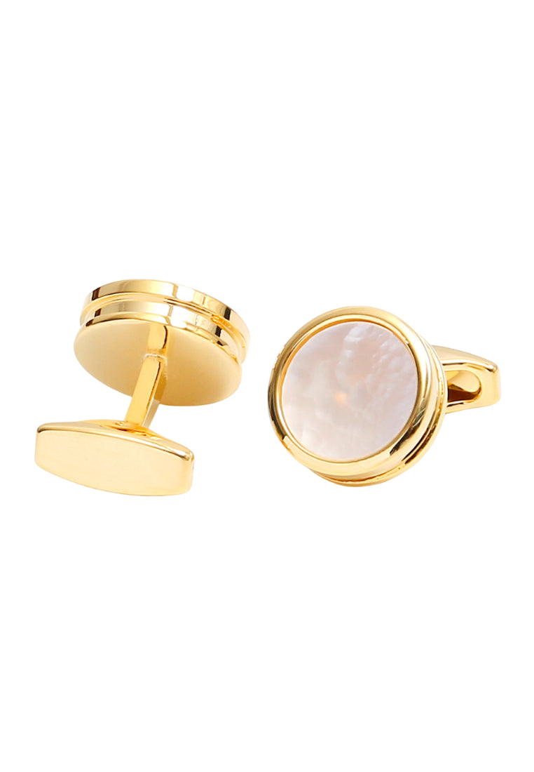 Pair Of Men's Jewelry High Quality Light Luxury French Simple Shell Copper Round Gold Shirt Cufflinks