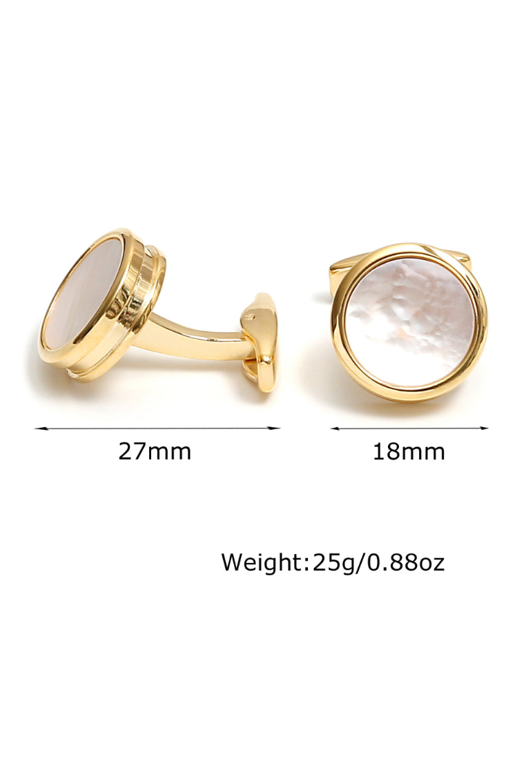 Pair Of Men's Jewelry High Quality Light Luxury French Simple Shell Copper Round Gold Shirt Cufflinks