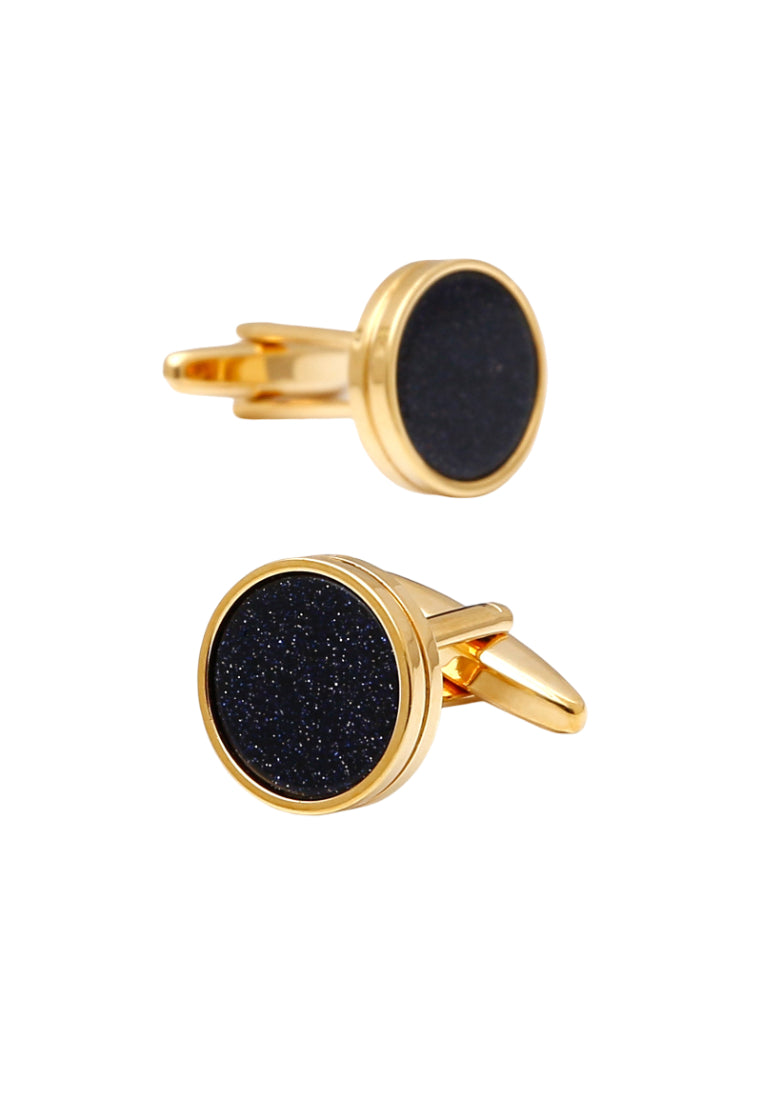 Men's Cufflinks European And American Light Luxury Blue Sandstone Round Gold Copper Shirt Sleeve Nail