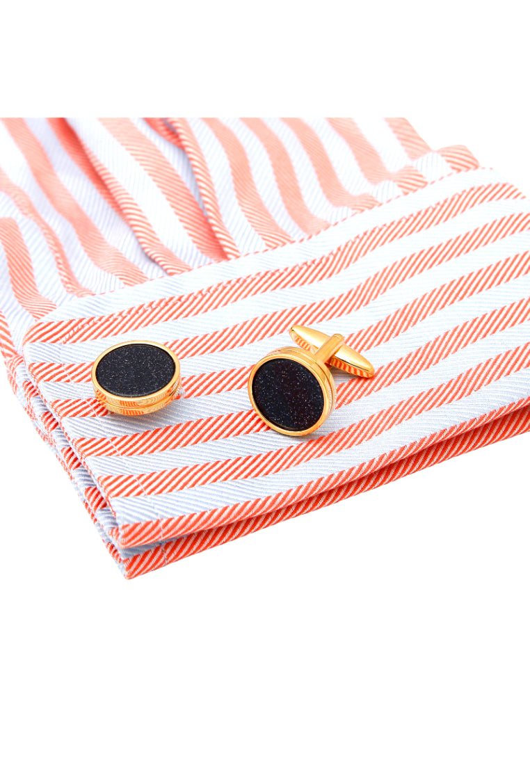 Men's Cufflinks European And American Light Luxury Blue Sandstone Round Gold Copper Shirt Sleeve Nail