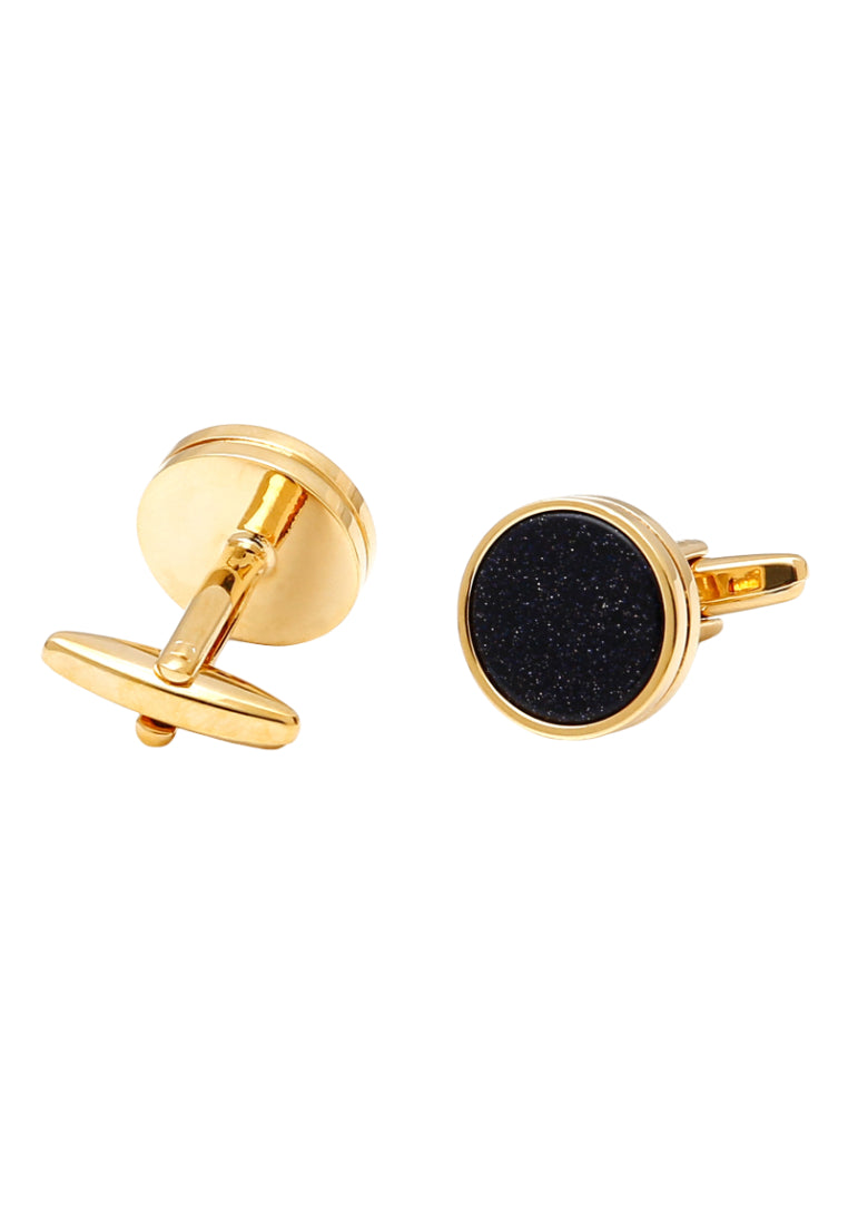Men's Cufflinks European And American Light Luxury Blue Sandstone Round Gold Copper Shirt Sleeve Nail