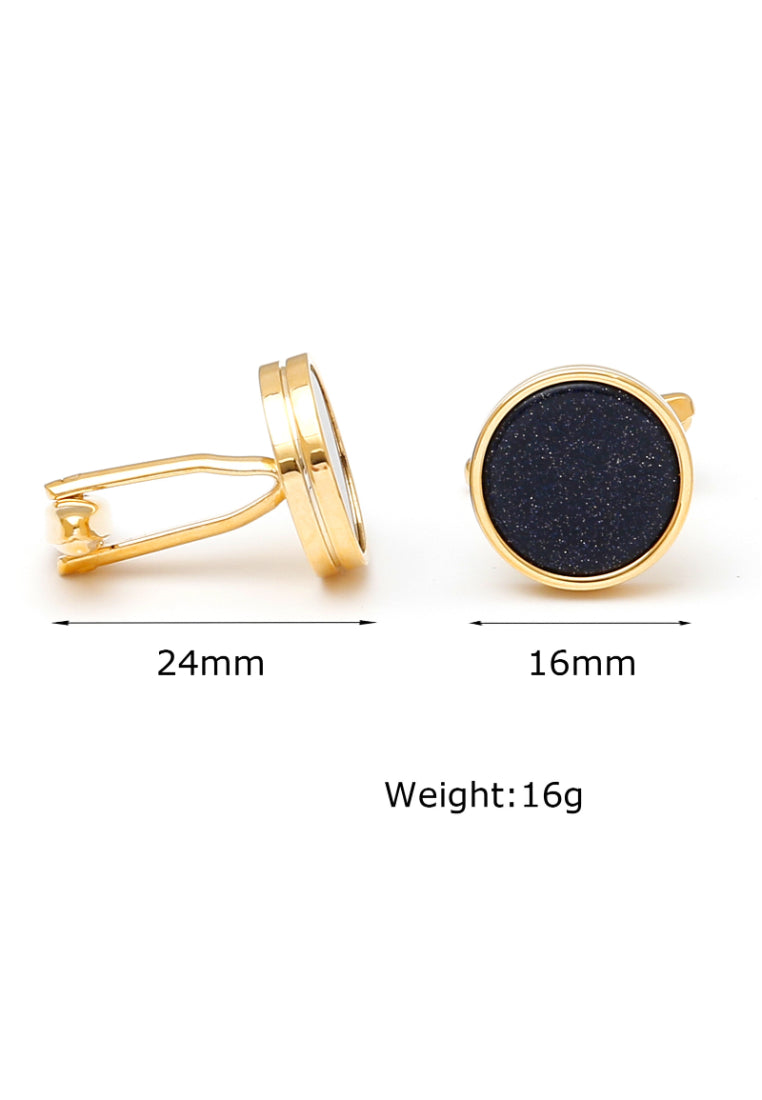 Men's Cufflinks European And American Light Luxury Blue Sandstone Round Gold Copper Shirt Sleeve Nail
