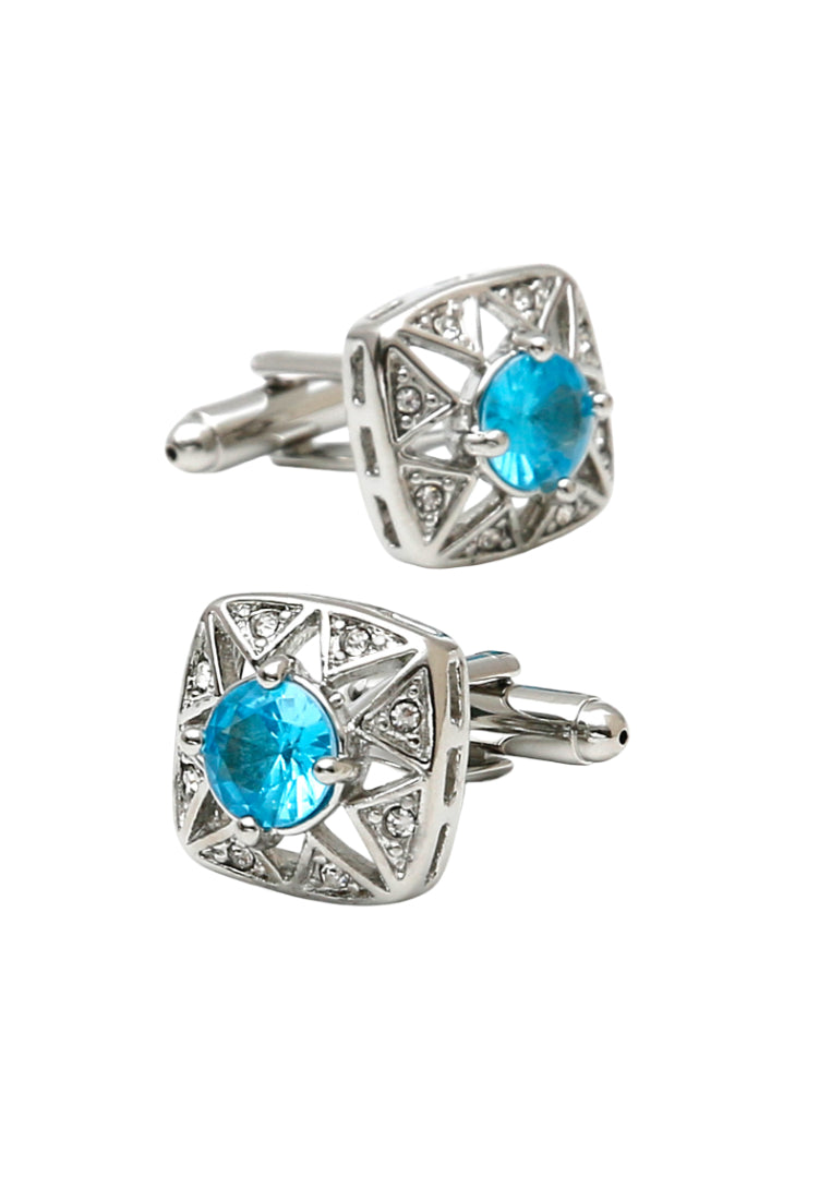 Men's Cufflinks European And American Light Luxury Inlaid Blue Zircon Square Silver Copper Shirt Sleeve Nail