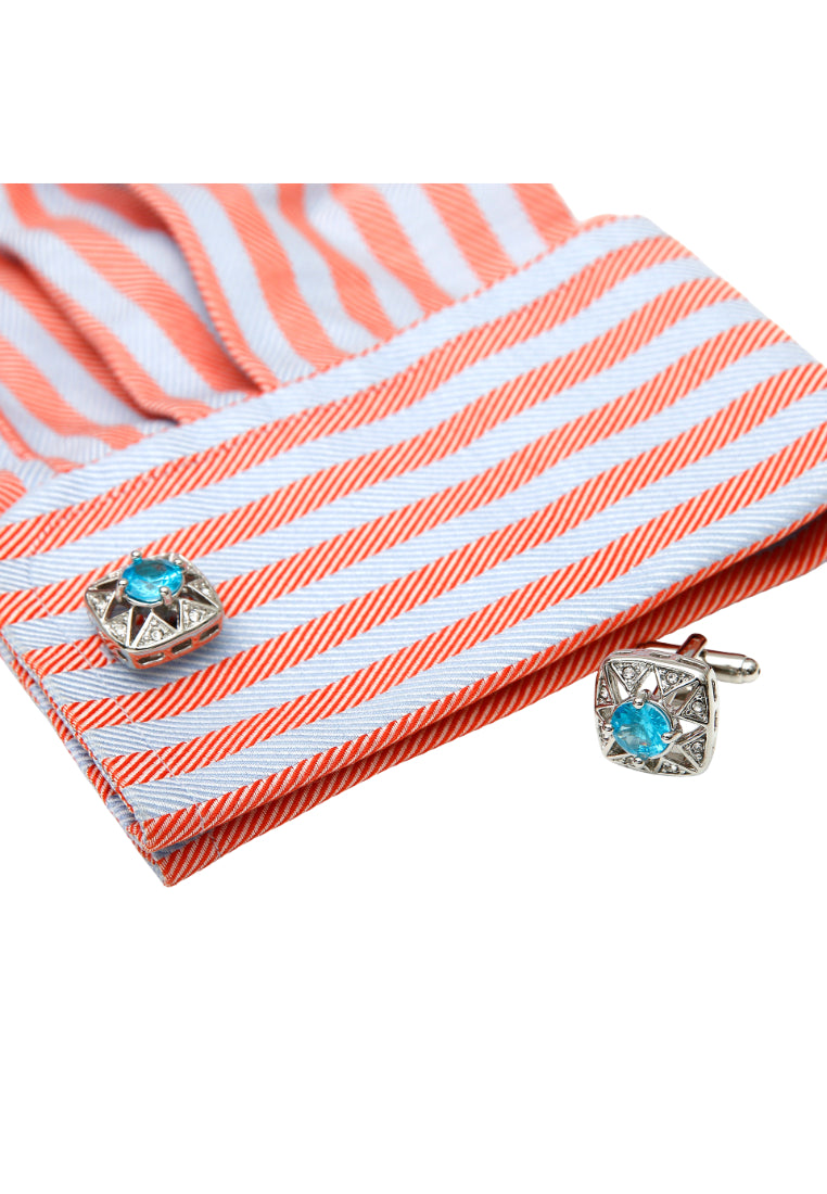 Men's Cufflinks European And American Light Luxury Inlaid Blue Zircon Square Silver Copper Shirt Sleeve Nail