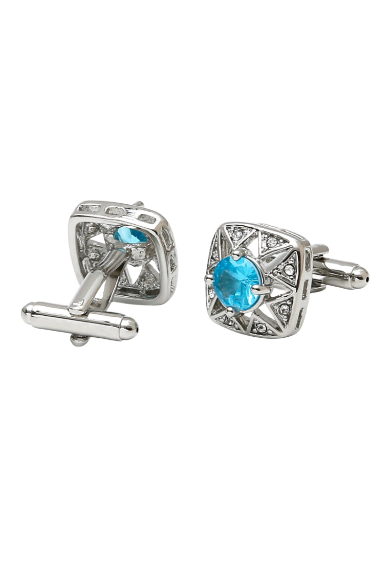 Men's Cufflinks European And American Light Luxury Inlaid Blue Zircon Square Silver Copper Shirt Sleeve Nail