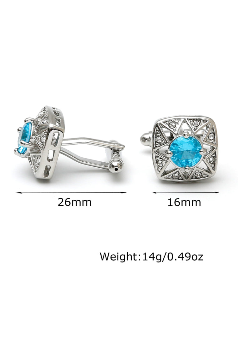 Men's Cufflinks European And American Light Luxury Inlaid Blue Zircon Square Silver Copper Shirt Sleeve Nail