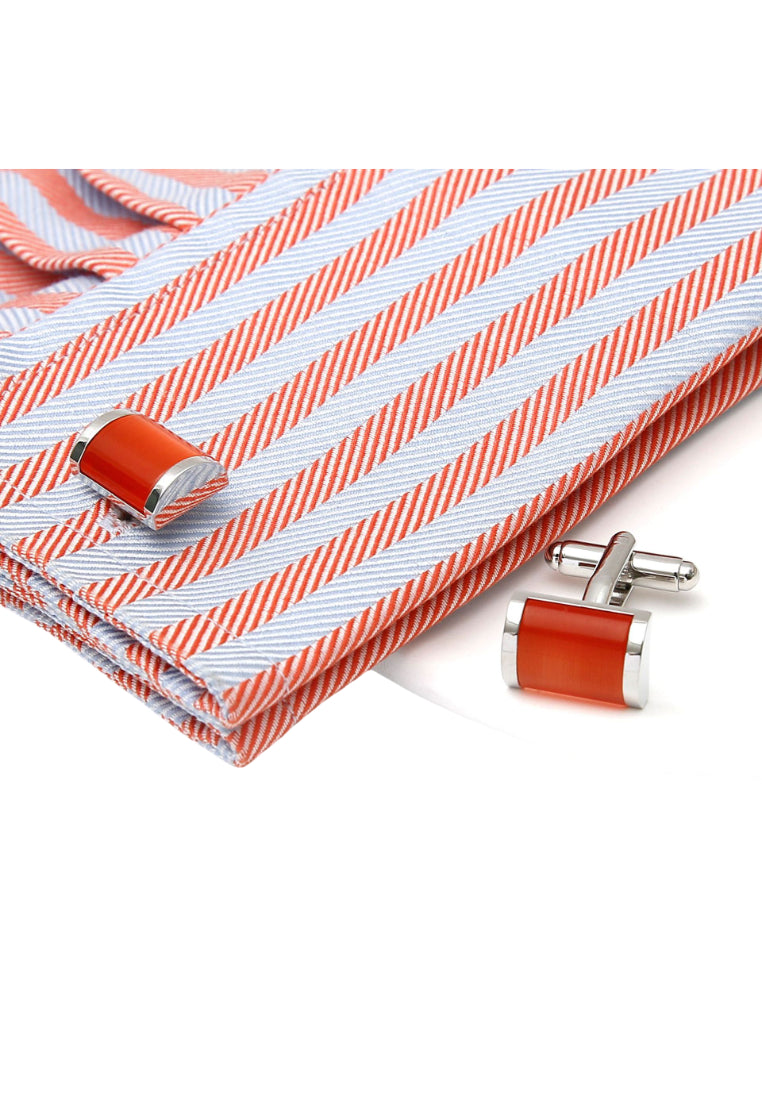 Men's Cufflinks Light Luxury Orange Red Cat's Eye Stone French Shirt Sleeve Nail Button Jewelry Pair