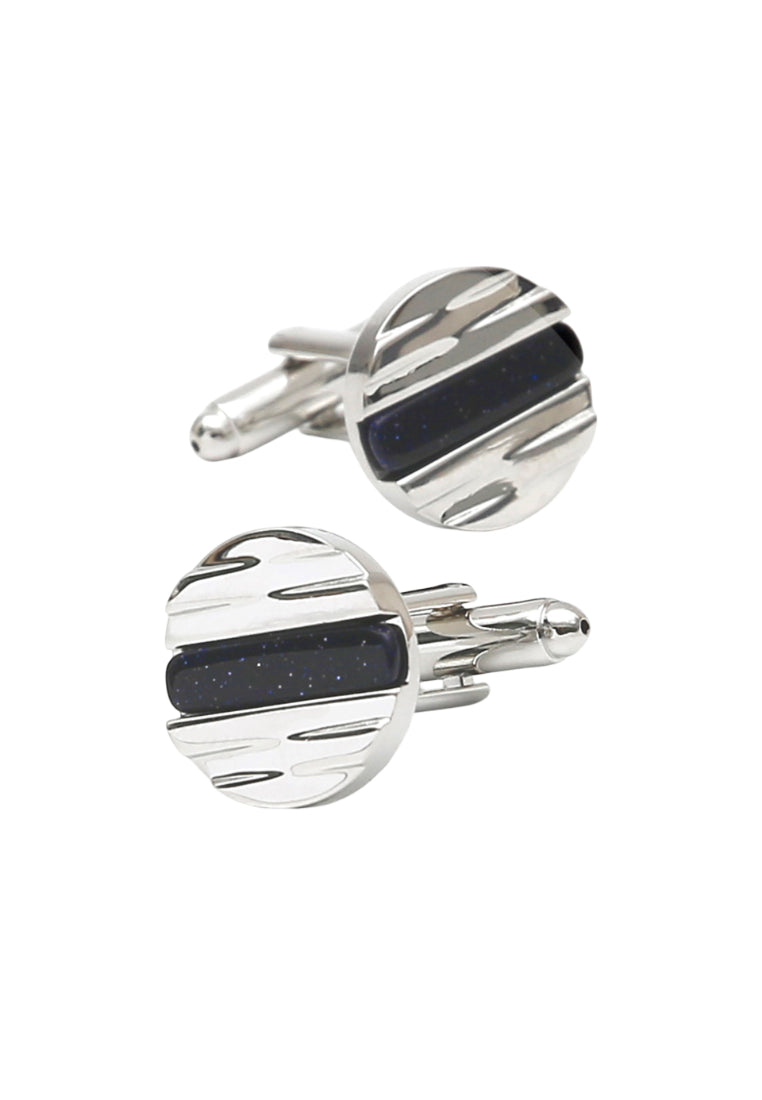 Men's Cufflinks European And American Light Luxury Blue Sandstone Round Silver Copper Shirt Sleeve Nail