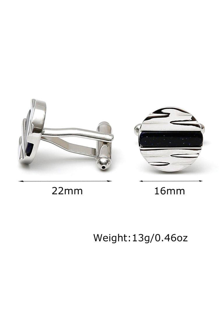 Men's Cufflinks European And American Light Luxury Blue Sandstone Round Silver Copper Shirt Sleeve Nail