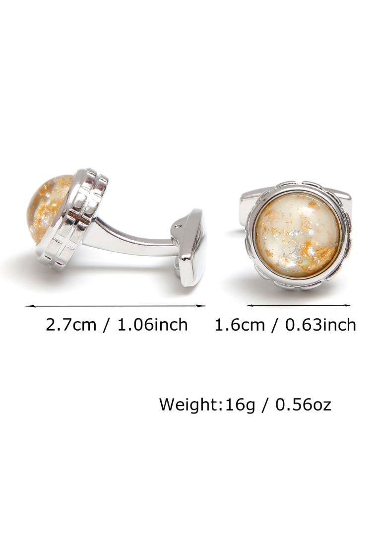 Pair Of Men's Cufflinks Art Design French Marble Pattern Round Silver Jewelry