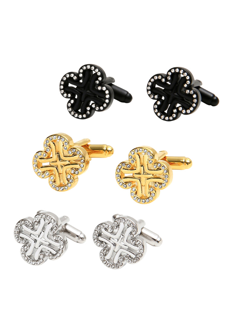 Men's Cufflinks Hollow Inlaid Rhinestone Cross Shape Copper Gold Silver Selected Shirt Cuff Nail Buttons