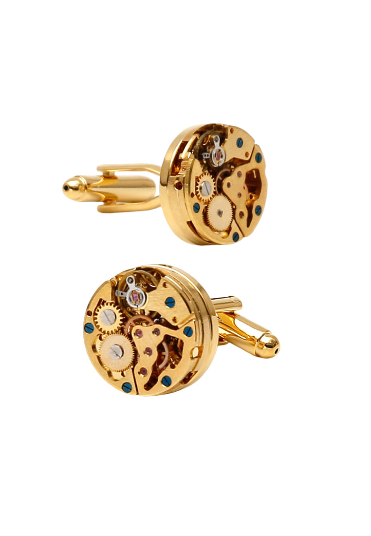Men's Cufflinks Punk Mechanical Gear Round Gold Copper Shirt Accessories Pair