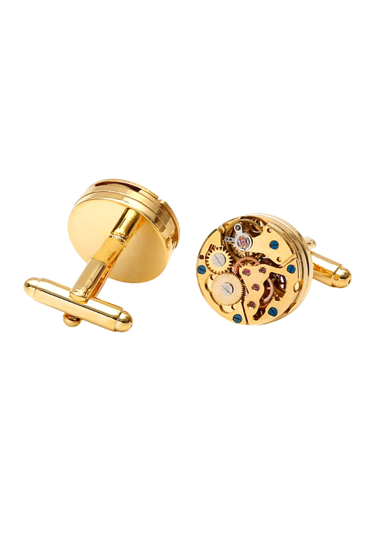 Men's Cufflinks Punk Mechanical Gear Round Gold Copper Shirt Accessories Pair