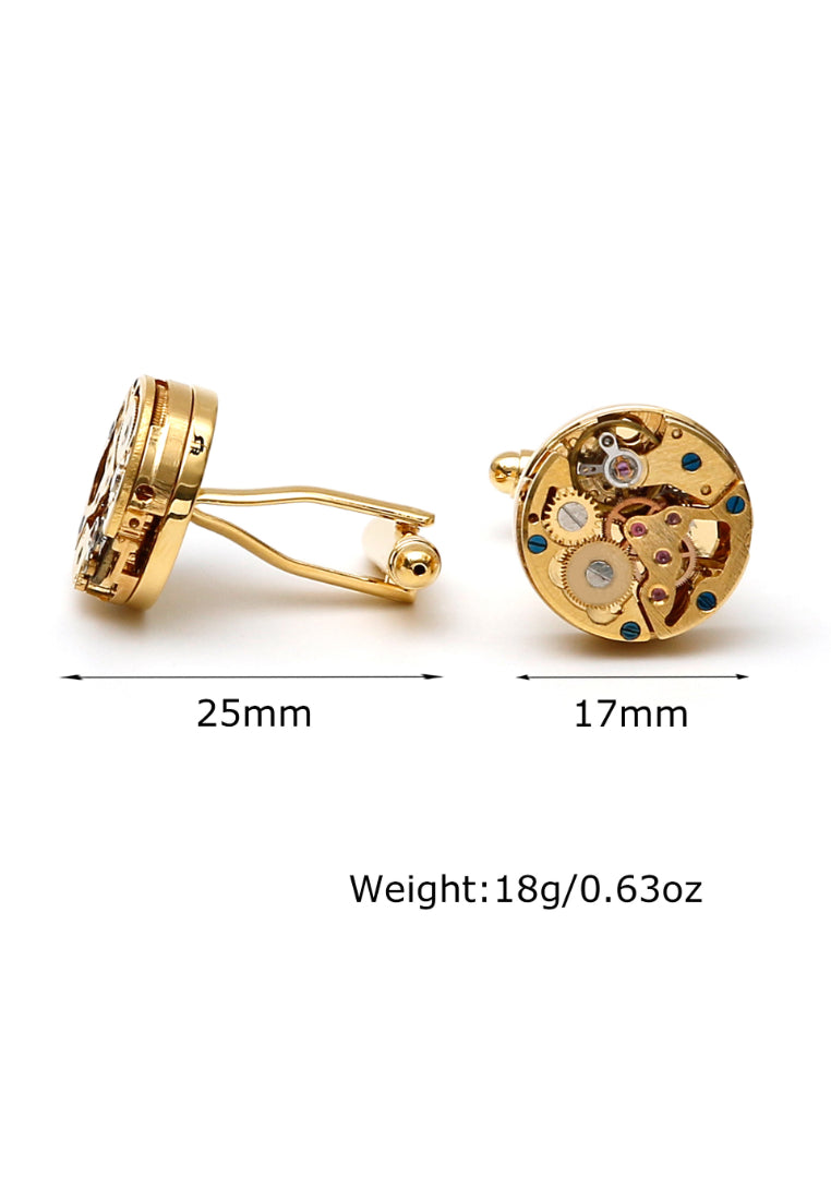 Men's Cufflinks Punk Mechanical Gear Round Gold Copper Shirt Accessories Pair