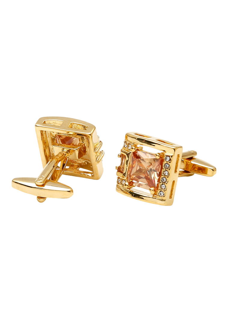 Men's Cufflinks Light Luxury Inlaid Orange Zircon Rhinestone Square Gold Copper Shirt Jewelry Pair