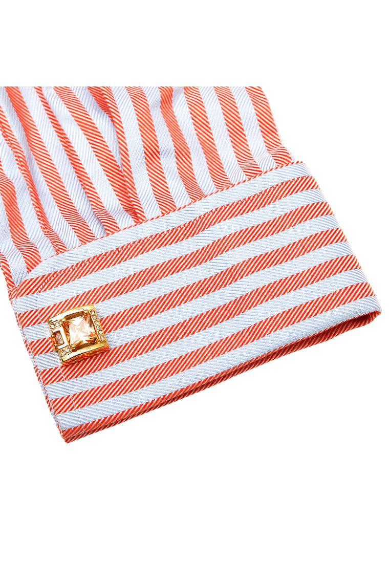 Men's Cufflinks Light Luxury Inlaid Orange Zircon Rhinestone Square Gold Copper Shirt Jewelry Pair