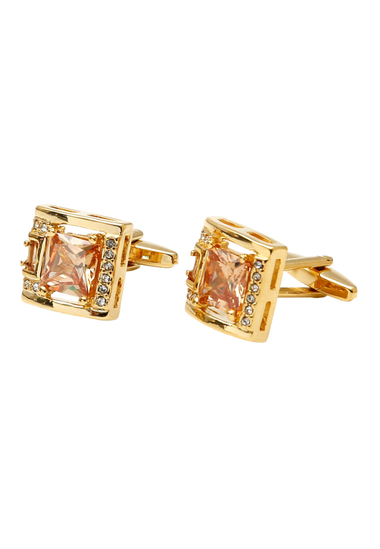 Men's Cufflinks Light Luxury Inlaid Orange Zircon Rhinestone Square Gold Copper Shirt Jewelry Pair