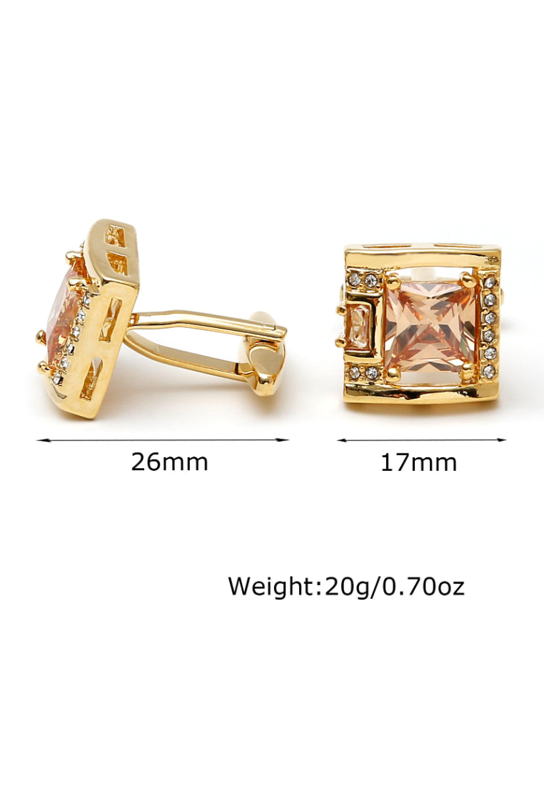 Men's Cufflinks Light Luxury Inlaid Orange Zircon Rhinestone Square Gold Copper Shirt Jewelry Pair