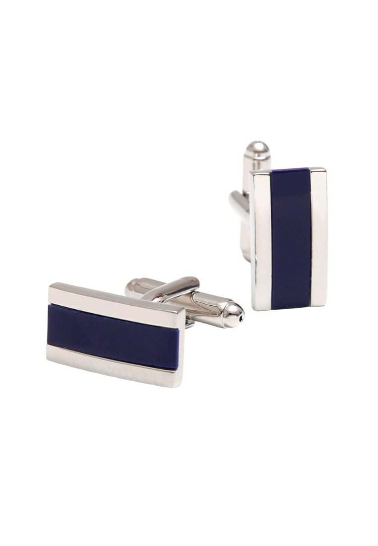 Men's Cufflinks Pair French Simple Inlaid Blue Rectangular Silver Jewelry