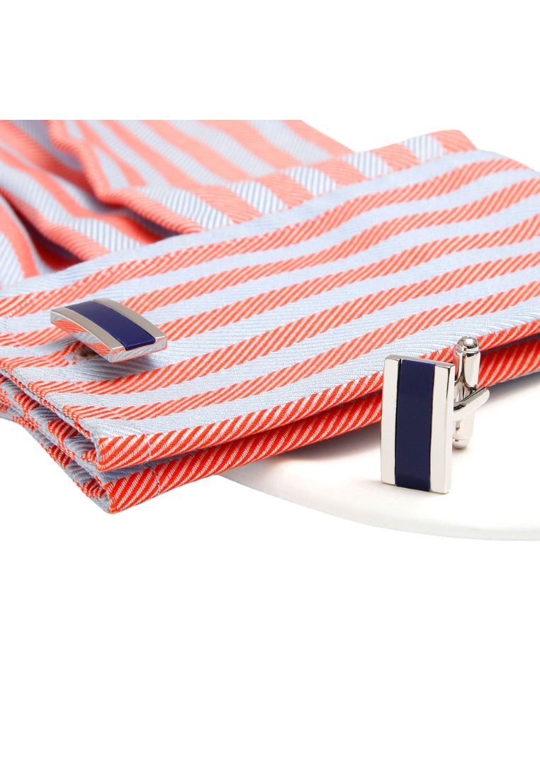 Men's Cufflinks Pair French Simple Inlaid Blue Rectangular Silver Jewelry