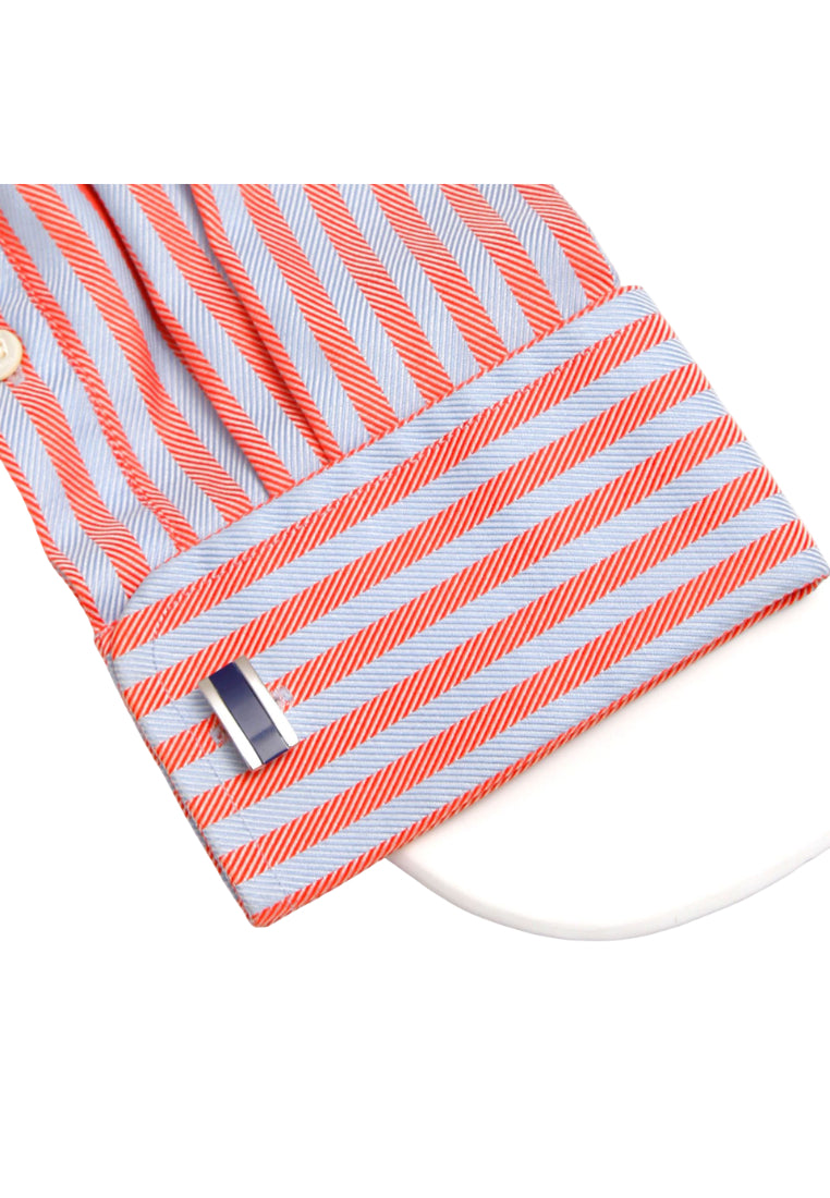 Men's Cufflinks Pair French Simple Inlaid Blue Rectangular Silver Jewelry