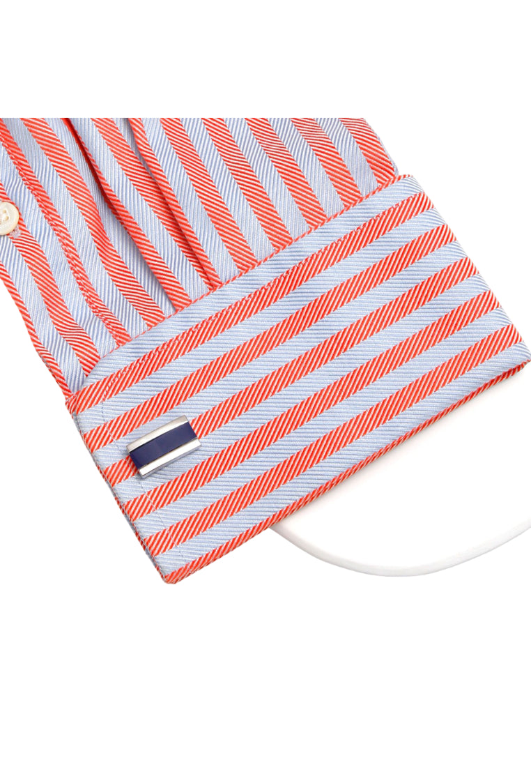 Men's Cufflinks Pair French Simple Inlaid Blue Rectangular Silver Jewelry