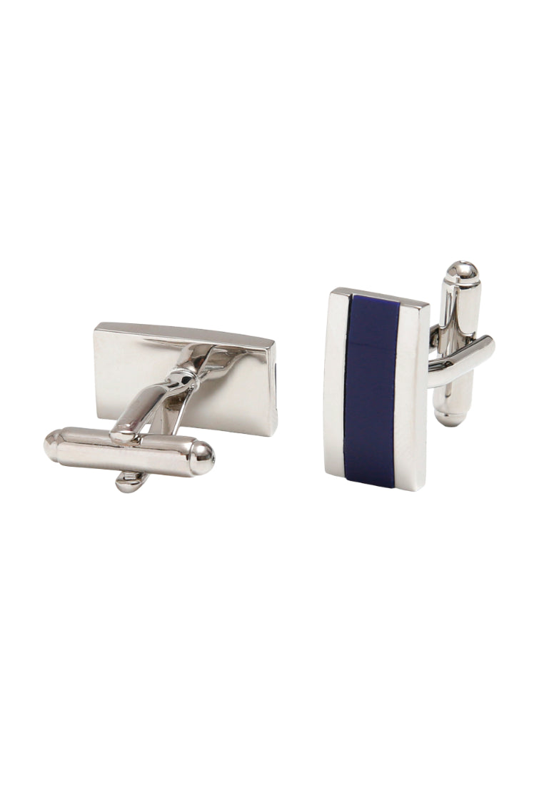 Men's Cufflinks Pair French Simple Inlaid Blue Rectangular Silver Jewelry