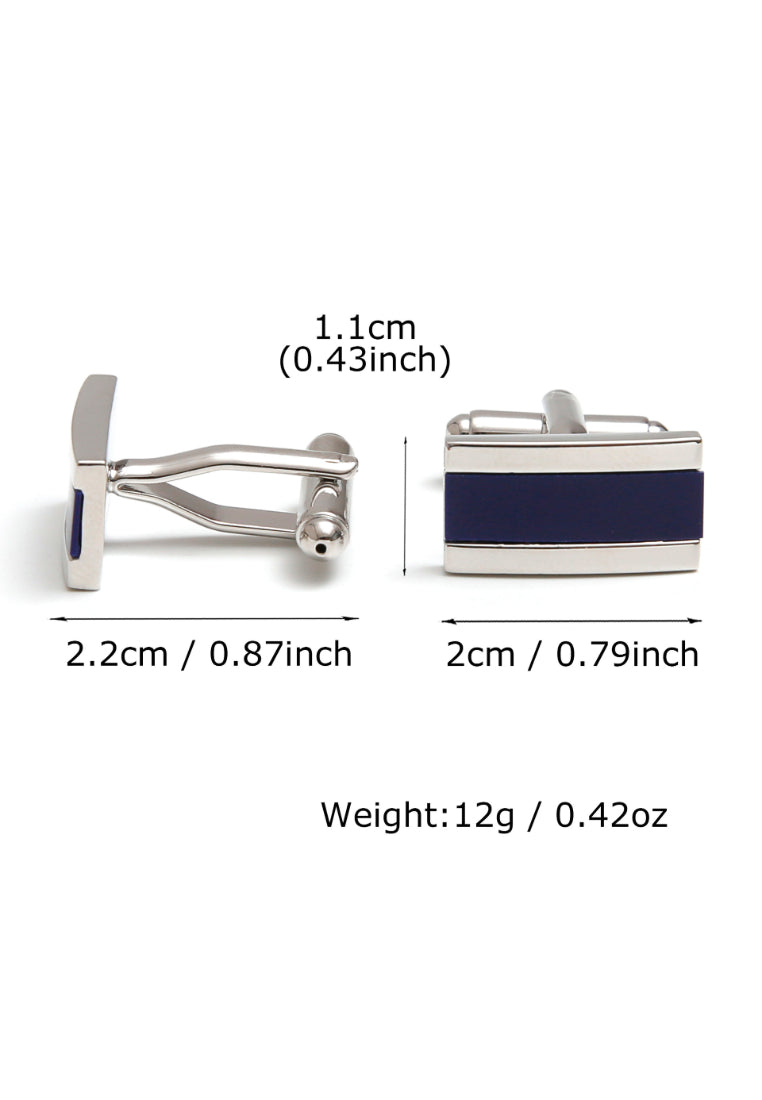 Men's Cufflinks Pair French Simple Inlaid Blue Rectangular Silver Jewelry