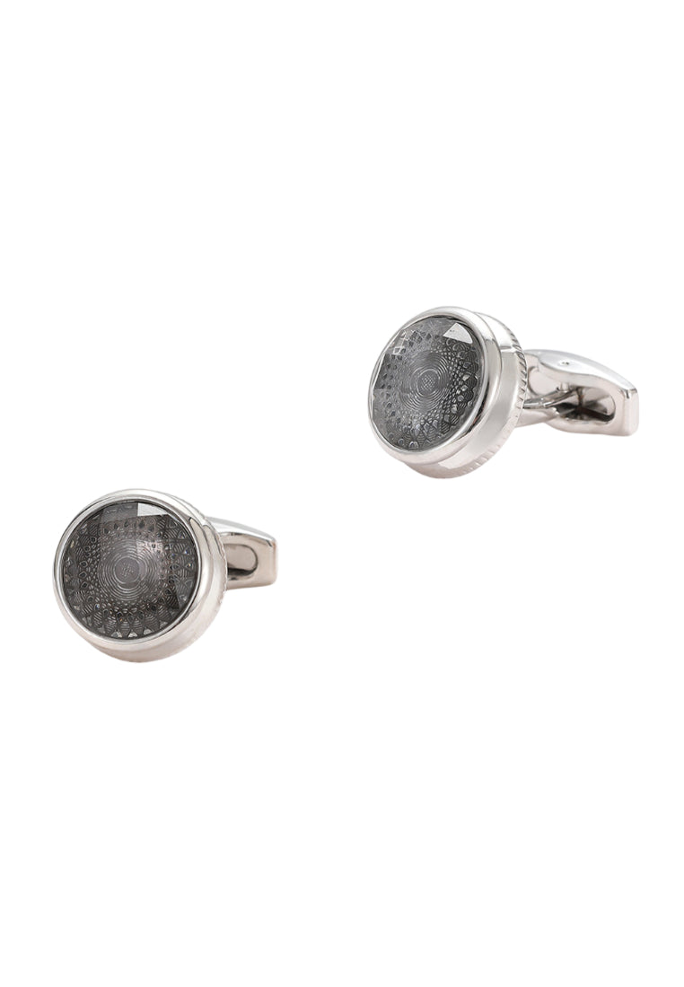 Men's Cufflinks Simple Gray Pattern Round Silver Shirt Jewelry Pair