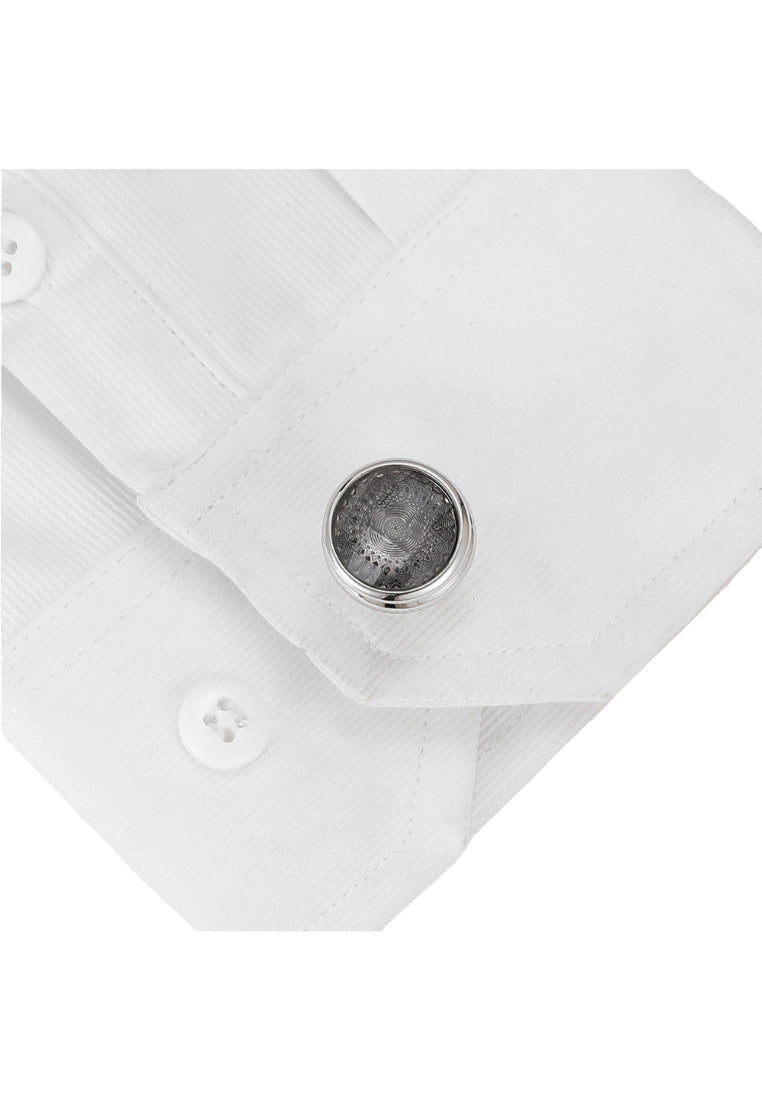 Men's Cufflinks Simple Gray Pattern Round Silver Shirt Jewelry Pair