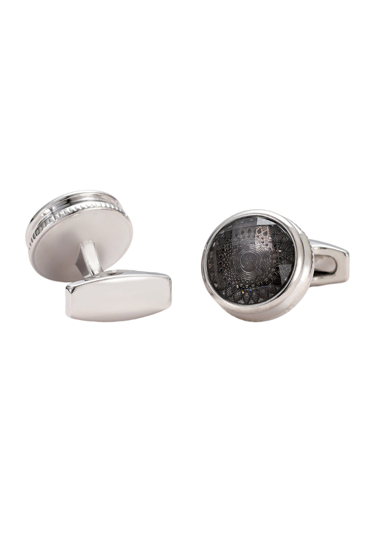 Men's Cufflinks Simple Gray Pattern Round Silver Shirt Jewelry Pair
