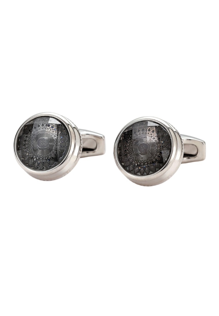 Men's Cufflinks Simple Gray Pattern Round Silver Shirt Jewelry Pair