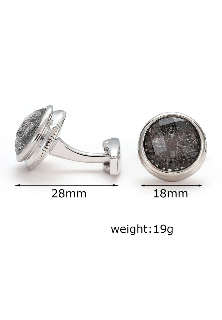 Men's Cufflinks Simple Gray Pattern Round Silver Shirt Jewelry Pair