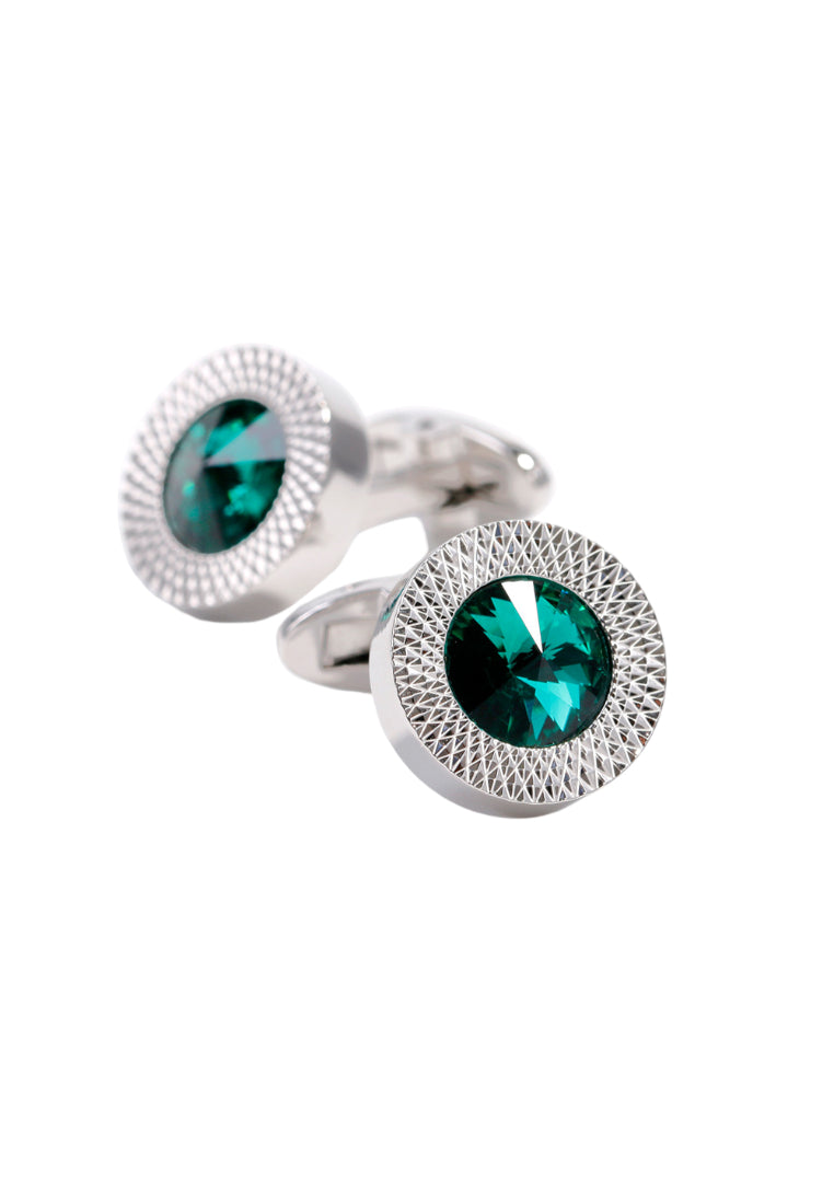 Pair Of Men's Cufflinks High Quality Light Luxury Green Crystal Round Silver Shirt Cuff Nail