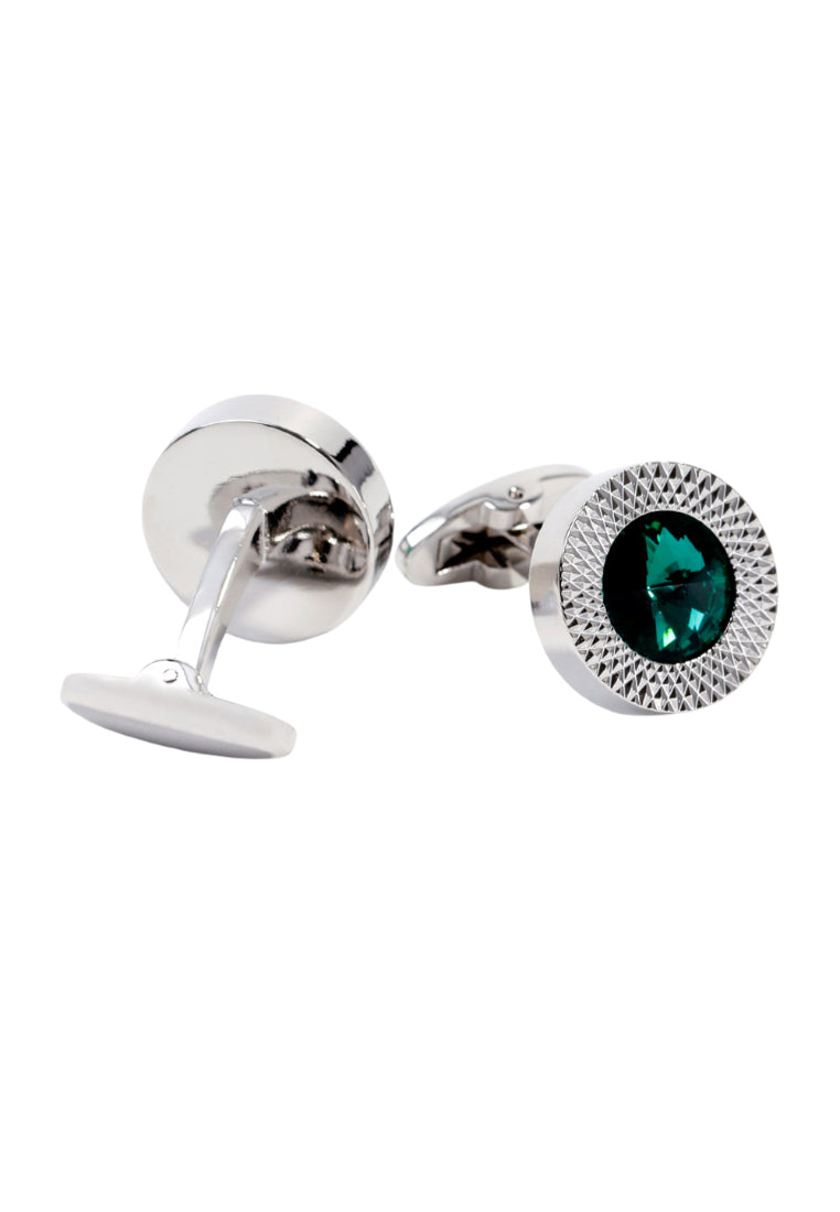Pair Of Men's Cufflinks High Quality Light Luxury Green Crystal Round Silver Shirt Cuff Nail