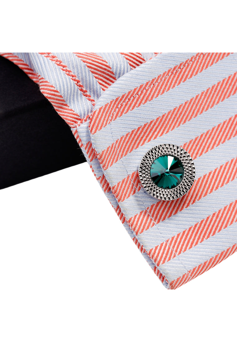 Pair Of Men's Cufflinks High Quality Light Luxury Green Crystal Round Silver Shirt Cuff Nail