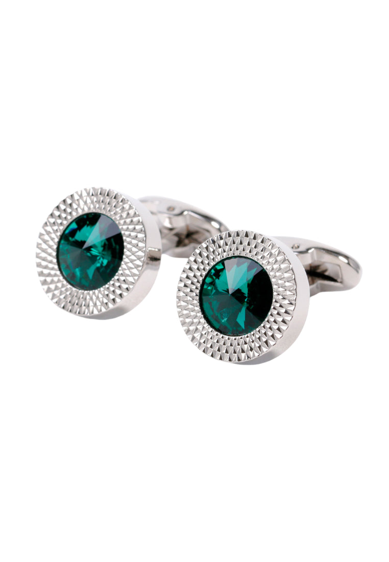 Pair Of Men's Cufflinks High Quality Light Luxury Green Crystal Round Silver Shirt Cuff Nail