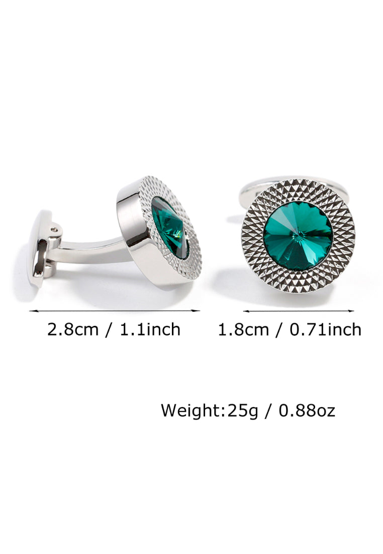 Pair Of Men's Cufflinks High Quality Light Luxury Green Crystal Round Silver Shirt Cuff Nail