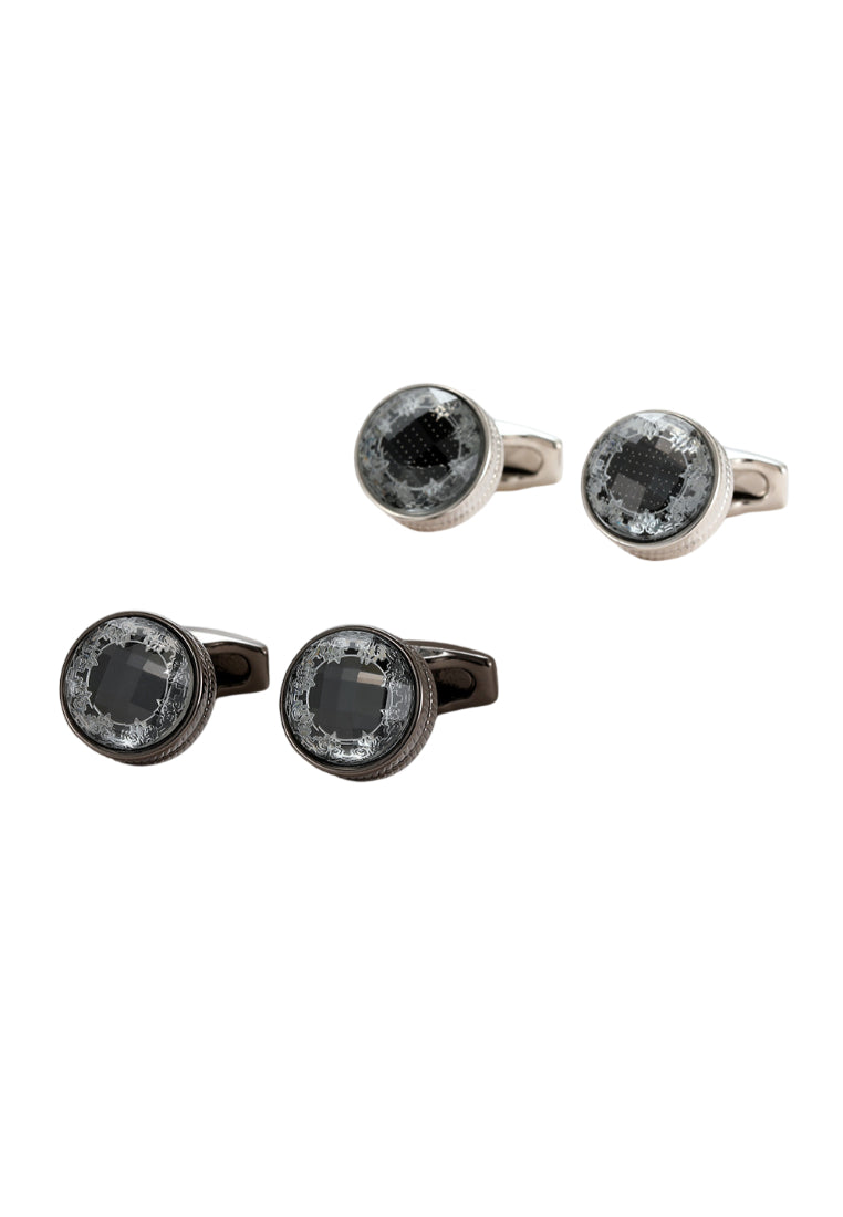 Men's Cufflinks Creative Personality Black Silver Round Daily Button Jewelry