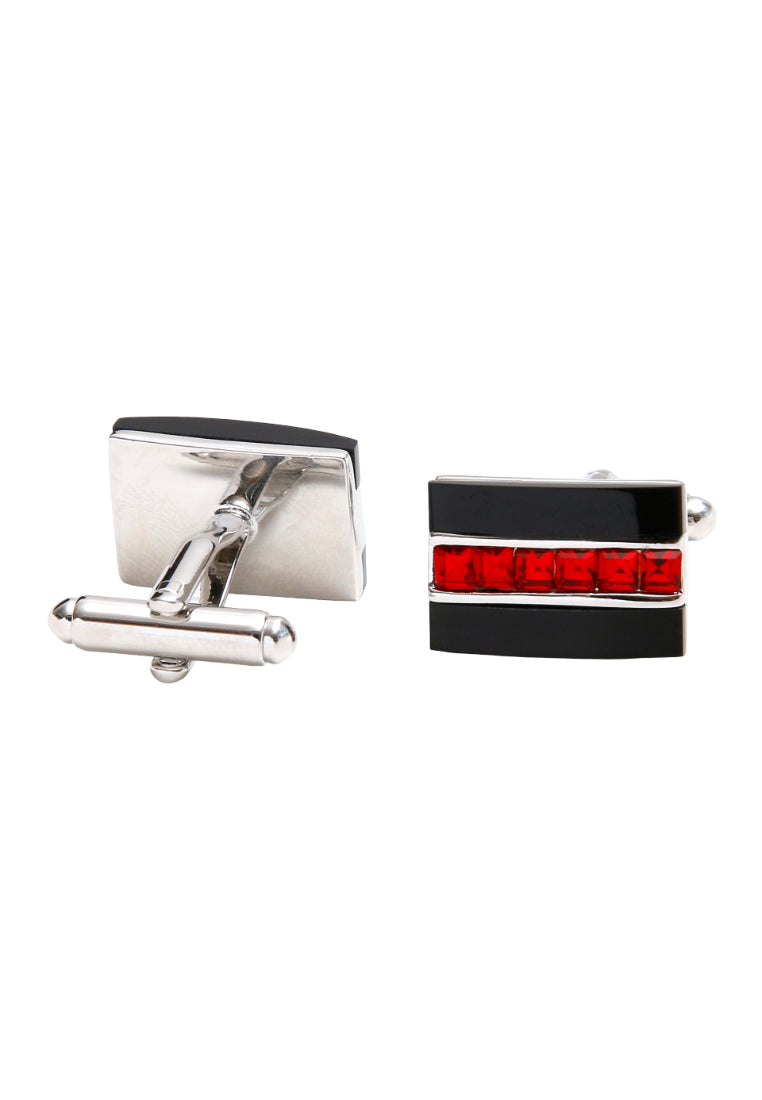 Pair Of Rectangular Light Luxury Retro Red Crystal Black Agate Creative French Men's Cufflinks