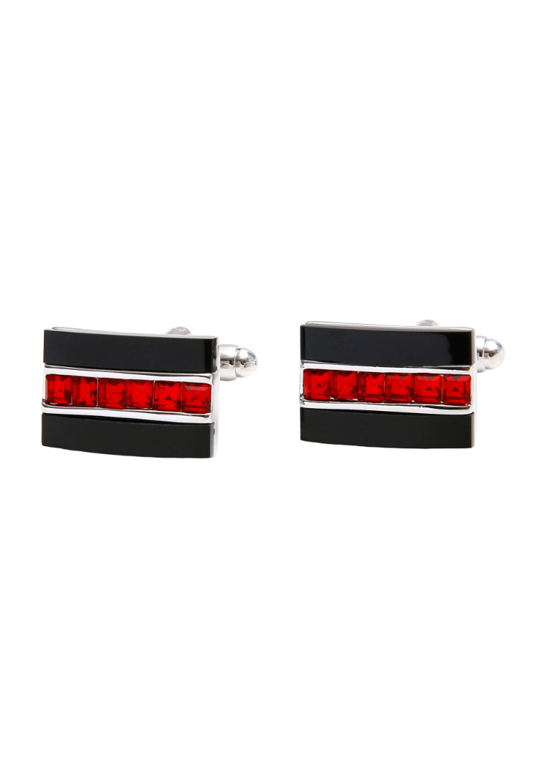 Pair Of Rectangular Light Luxury Retro Red Crystal Black Agate Creative French Men's Cufflinks