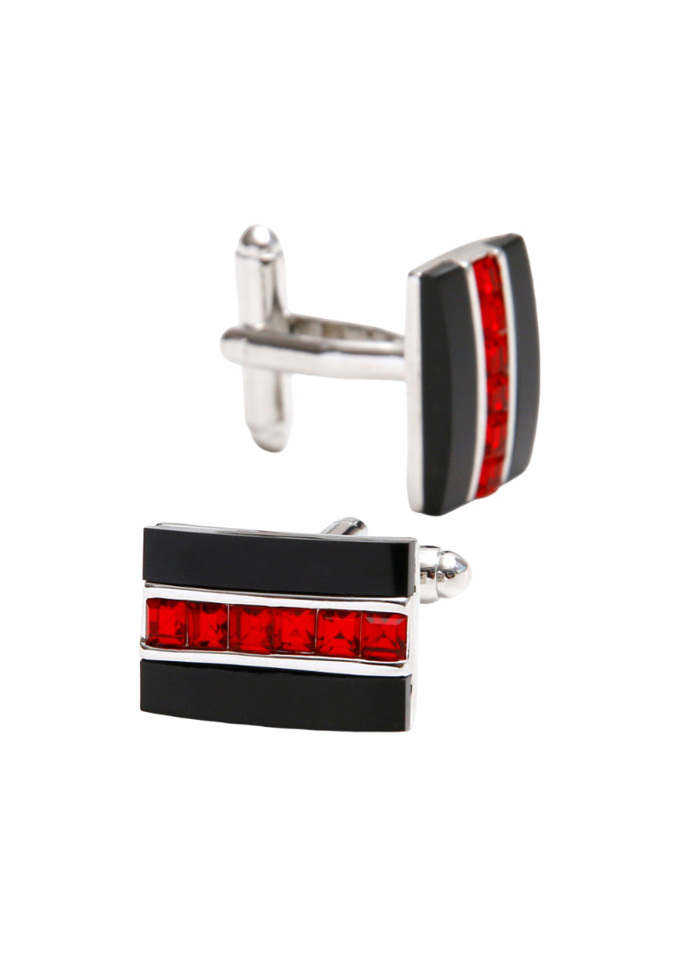 Pair Of Rectangular Light Luxury Retro Red Crystal Black Agate Creative French Men's Cufflinks