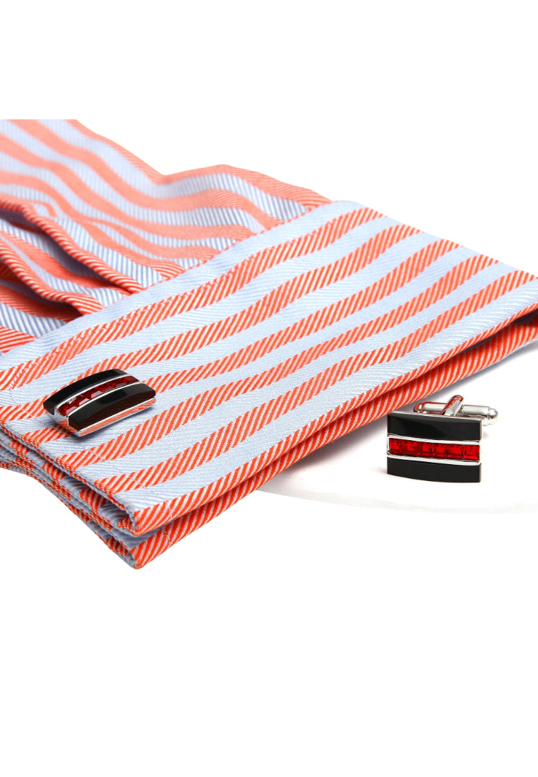Pair Of Rectangular Light Luxury Retro Red Crystal Black Agate Creative French Men's Cufflinks