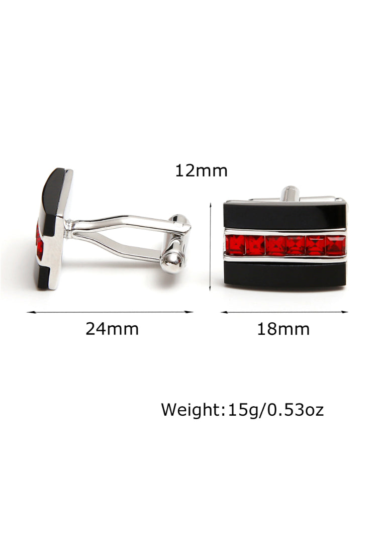 Pair Of Rectangular Light Luxury Retro Red Crystal Black Agate Creative French Men's Cufflinks