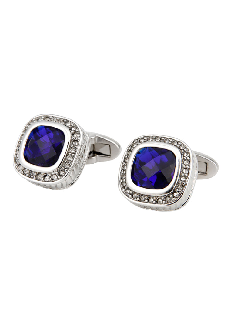Men's Cufflinks High Quality Light Luxury Blue Zircon Rhinestone Square Silver Shirt Jewelry Pair