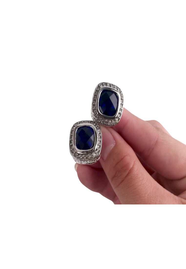 Men's Cufflinks High Quality Light Luxury Blue Zircon Rhinestone Square Silver Shirt Jewelry Pair