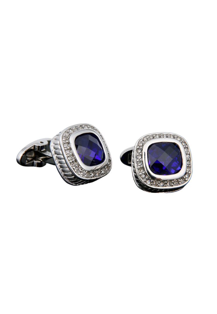 Men's Cufflinks High Quality Light Luxury Blue Zircon Rhinestone Square Silver Shirt Jewelry Pair