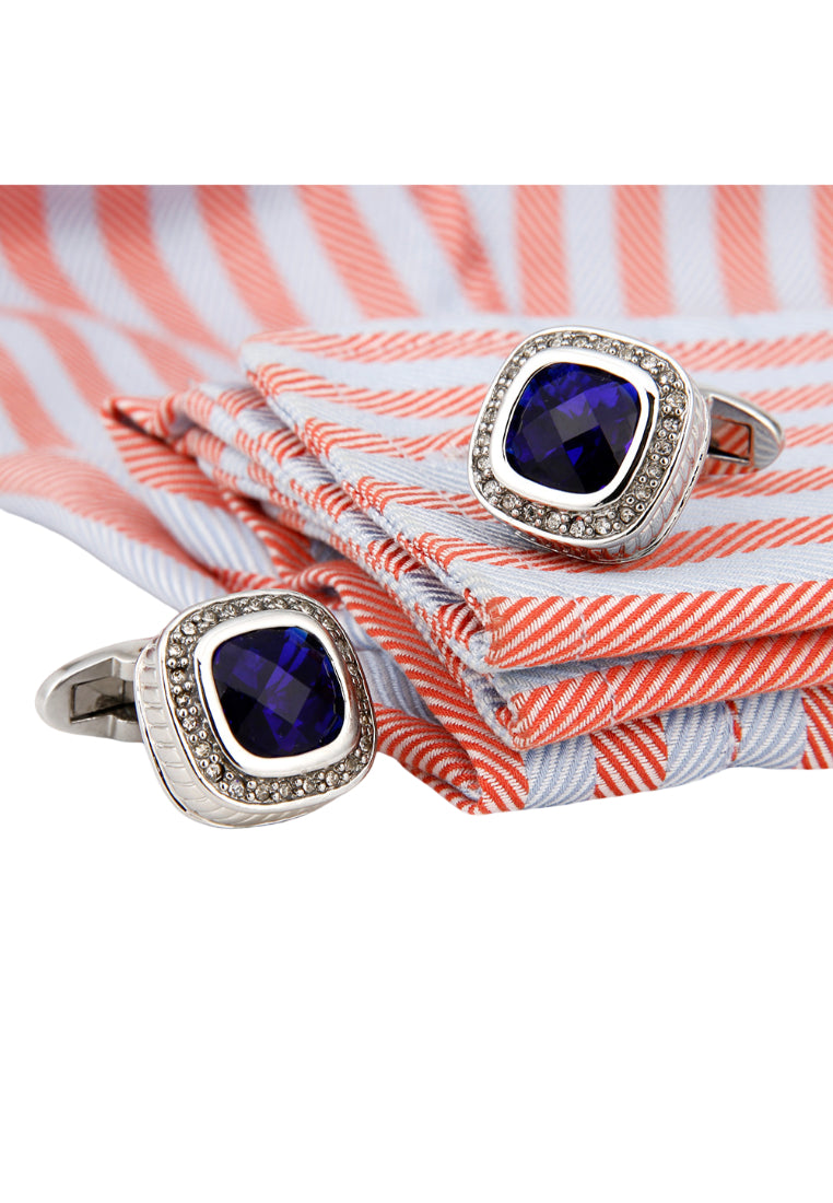 Men's Cufflinks High Quality Light Luxury Blue Zircon Rhinestone Square Silver Shirt Jewelry Pair