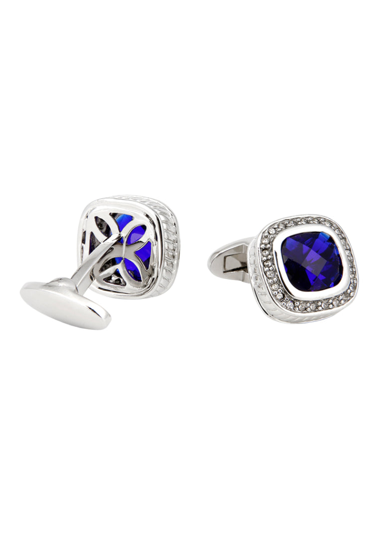 Men's Cufflinks High Quality Light Luxury Blue Zircon Rhinestone Square Silver Shirt Jewelry Pair
